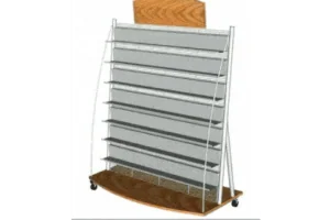 Wood and metal shelves on wheels